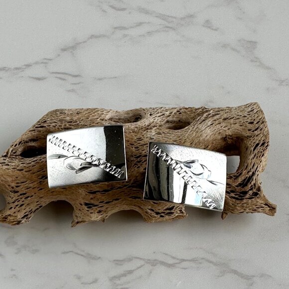 Sterling Silver Cuff Links, Engravable Minimalist - Picture 1 of 9